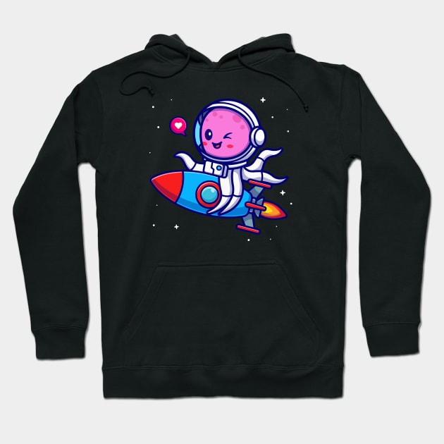 Cute Octopus Astronaut Riding Rocket Cartoon Hoodie by Catalyst Labs